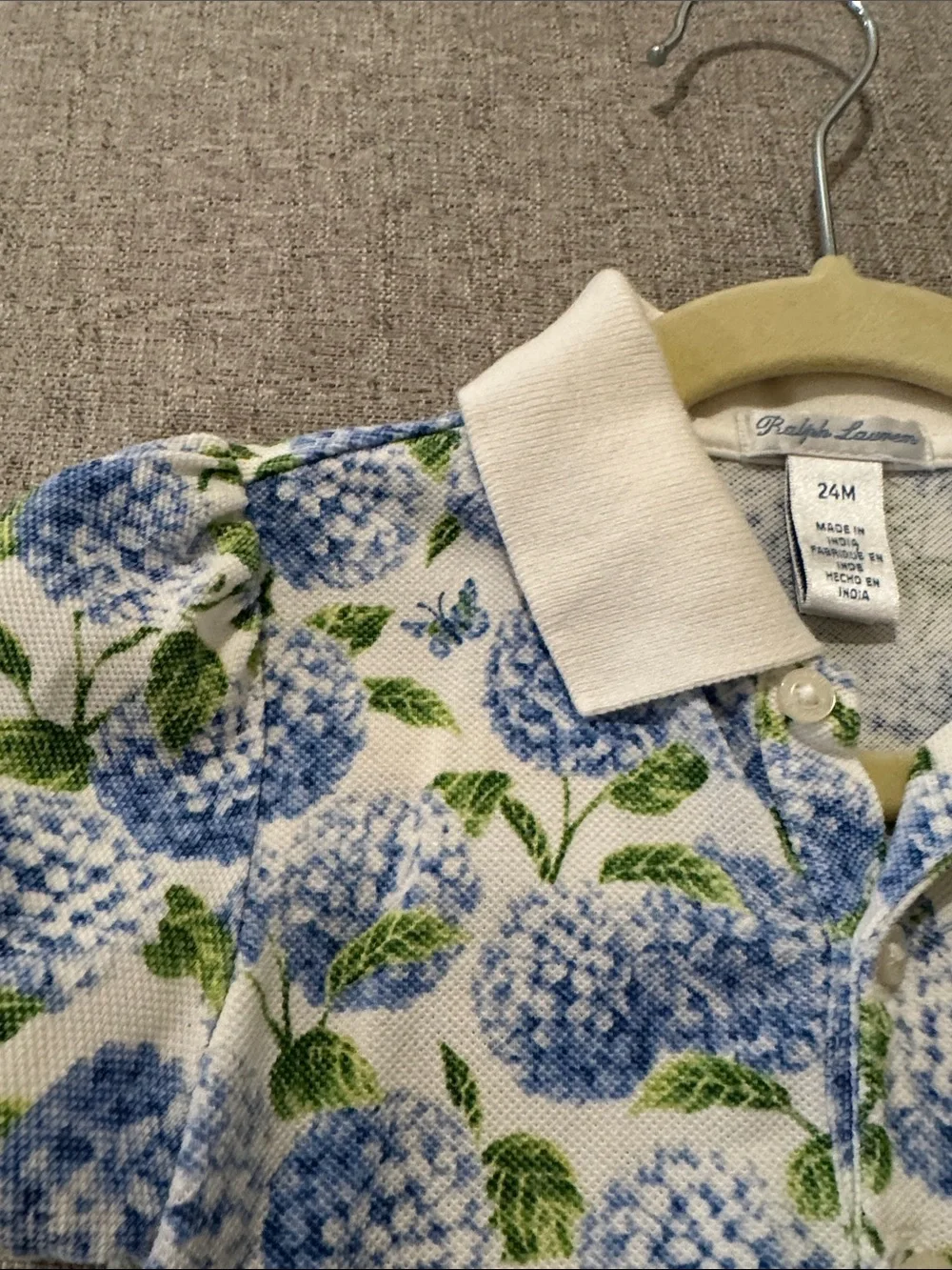 Ralph Lauren Hydrangea Floral Cotton Mesh Polo Bubble Shortall, size 24M